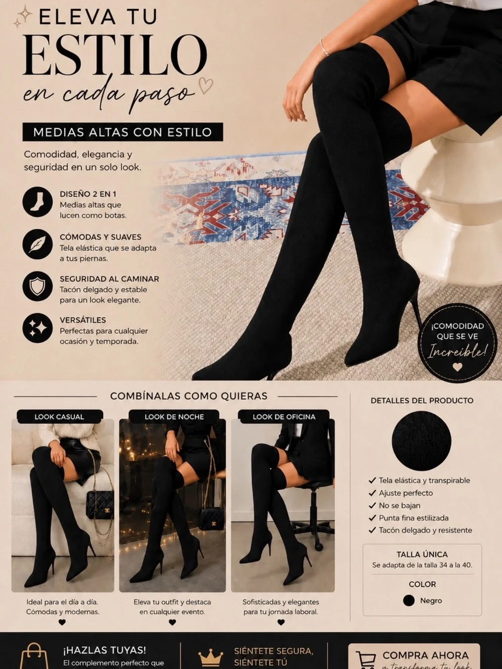 Over-the-Knee Black Thigh-High Boots Socks - Unknown Brand
